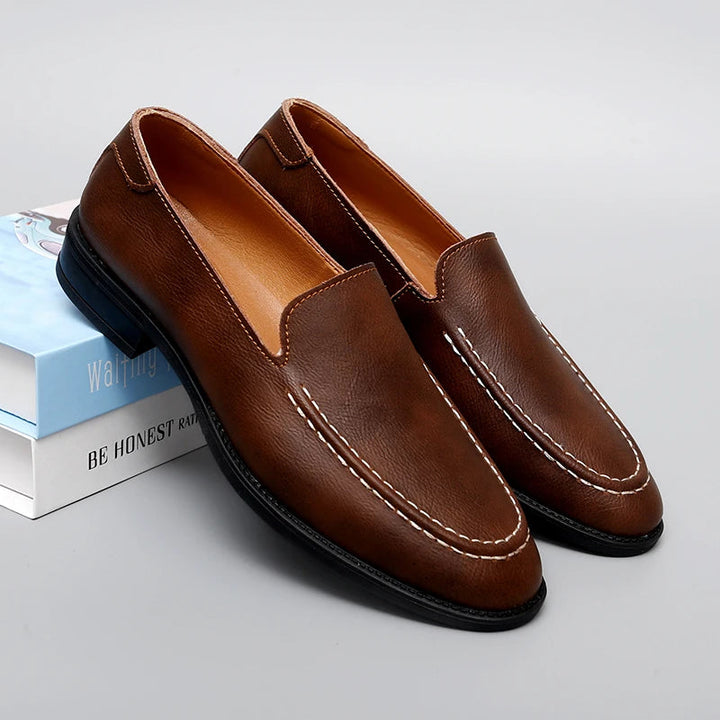 Mens fashion footwear: high-quality leather slip-on loafers in a modern design