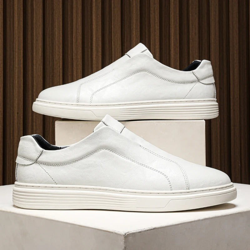 Detail shot of the comfortable sole on men's leather slip-on shoes, ensuring all-day wearability.
