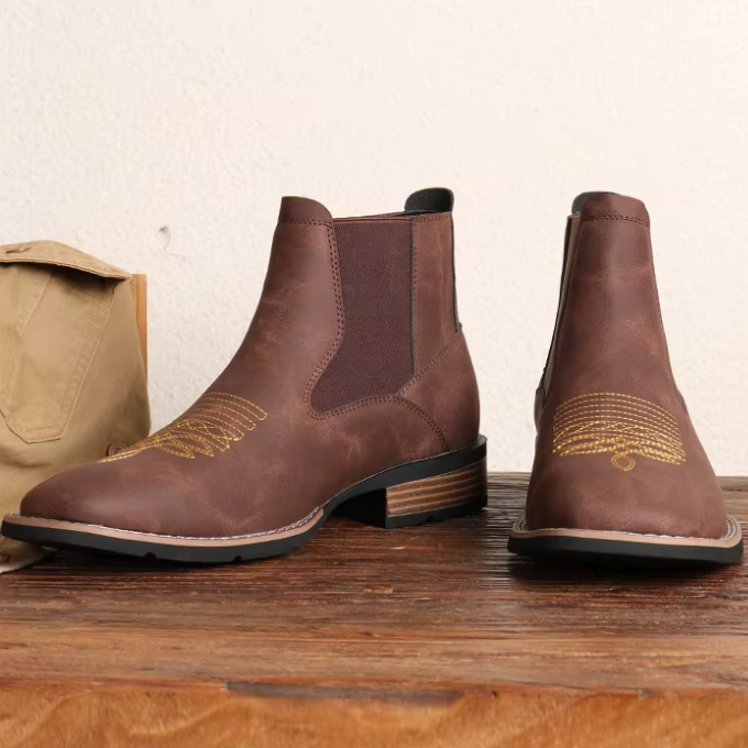 Men's black ankle boots, a contemporary Western Chelsea design perfect for urban cowboys