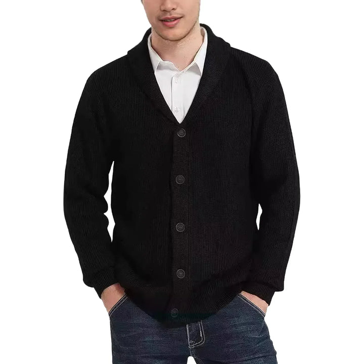 Elegant men's cable knit sweater with functional buttons, ideal for casual and smart-casual outfits.