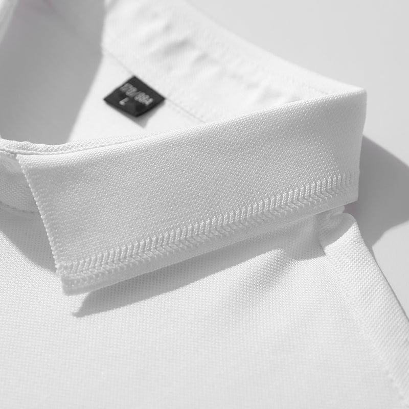Side view of a men's classic casual polo, showing short sleeve and relaxed fit