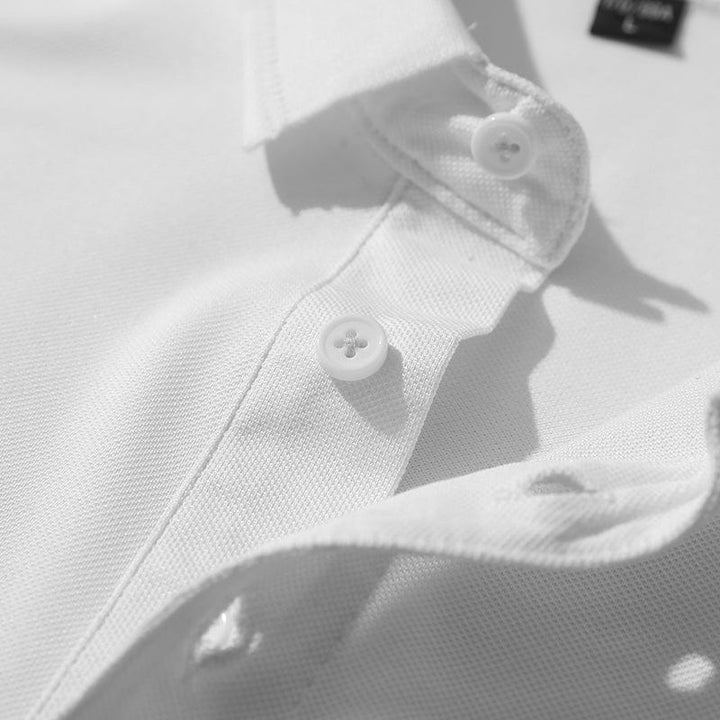 Men's short sleeve polo shirt in beige, timeless casual fashion, soft cotton blend