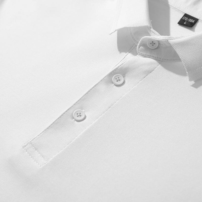 Back view of a men's solid color polo shirt, simple and comfortable top