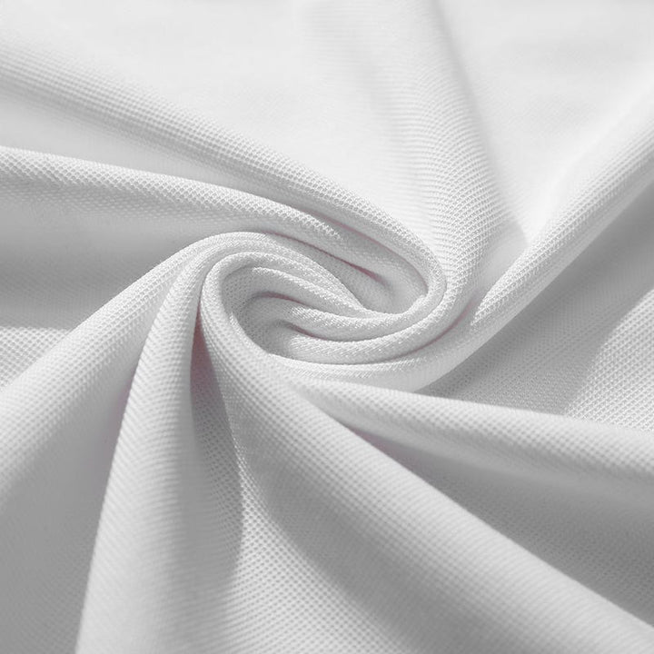 Close-up of men's polo shirt texture, soft pique cotton blend fabric, quality casual wear