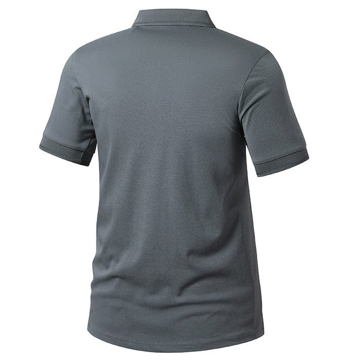 Detail of men's polo shirt collar and buttons, high-quality casual top