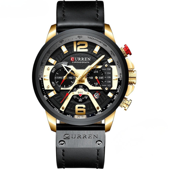 A versatile men's chronograph watch, designed for everyday wear, featuring a classic look and a comfortable leather strap.
