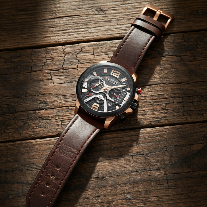 Men's accessory: A stylish chronograph watch with a premium leather band, ideal for formal and casual wear.