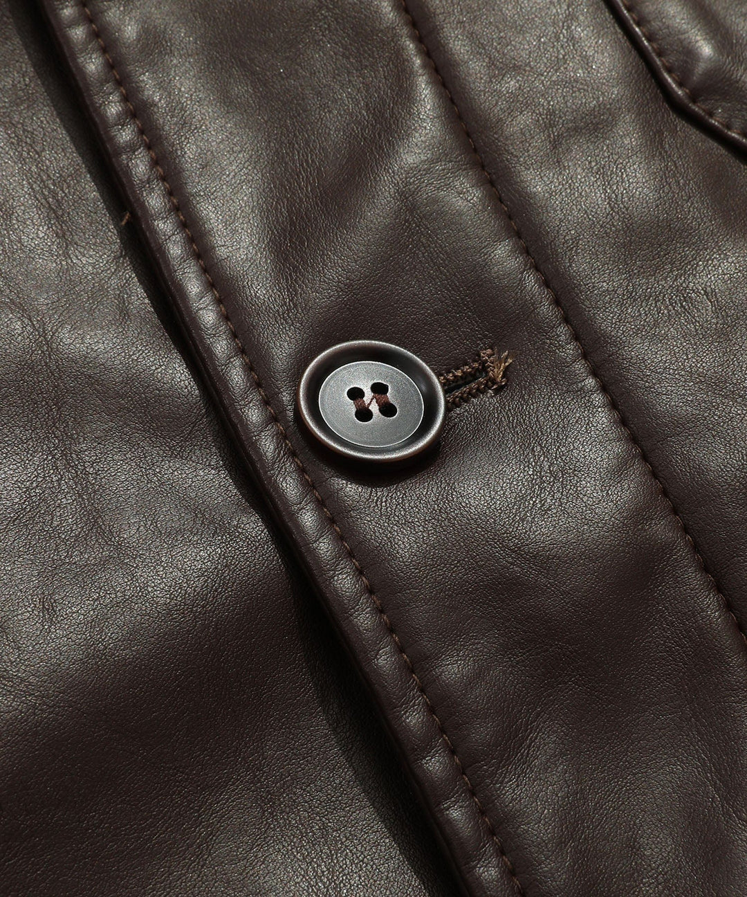 Close-up of the pocket on a men's classic coffee faux leather jacket