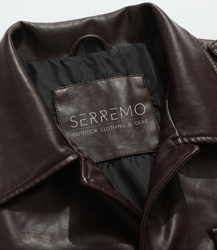 Men's classic coffee faux leather jacket, perfect for versatile outerwear fashion