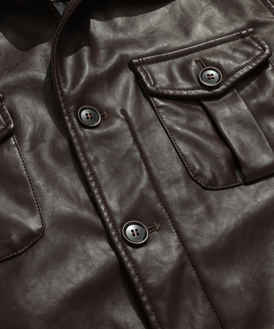 Full length shot of men's classic coffee faux leather jacket, versatile outerwear