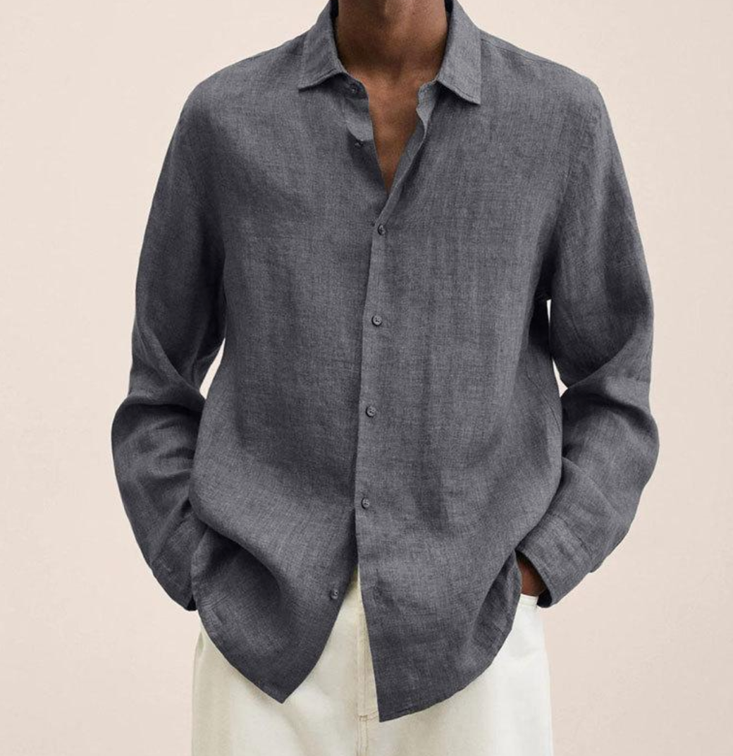 Breathable long sleeve men's shirt. Classic collar and button-down design, perfect lightweight summer apparel for men.