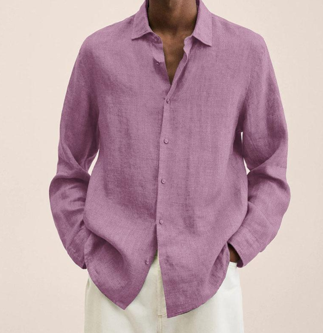 Stylish men's classic collar long sleeve summer shirt. Breathable and lightweight for smart casual men's fashion in warm weather.