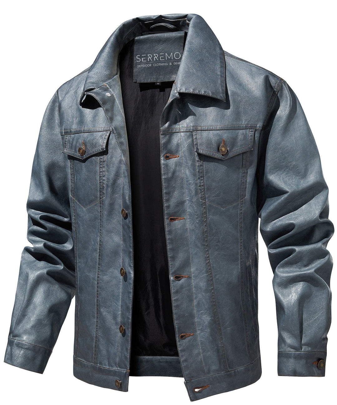 Men's classic faux leather biker jacket, black, front view, zipper closure, for spring & fall fashion