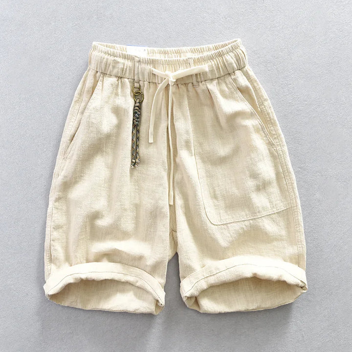 Breathable cotton linen blend men's comfort shorts, perfect for summer with an adjustable drawstring.