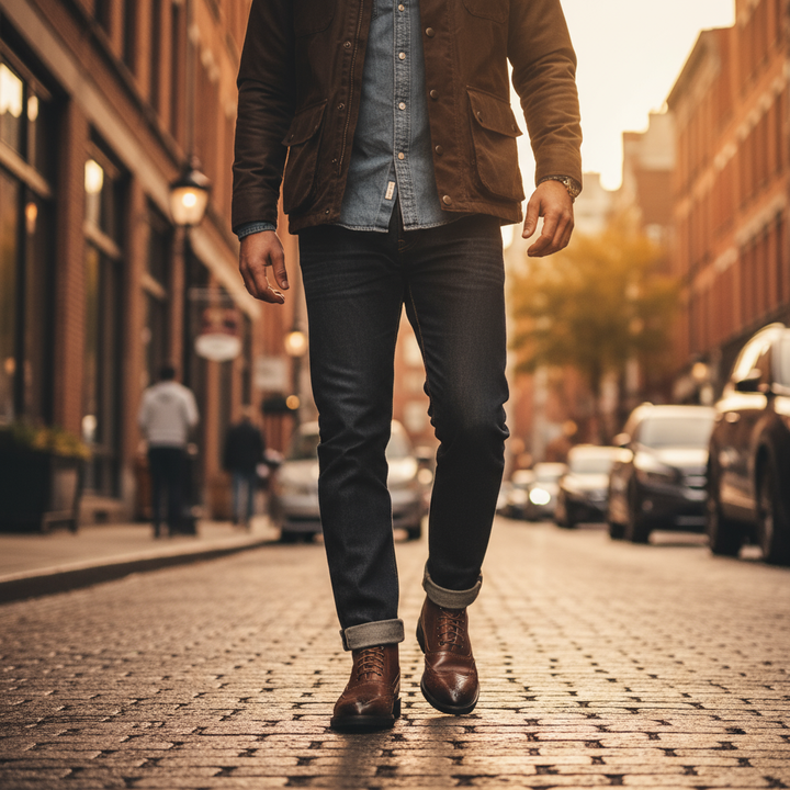 Side view of men's leather ankle boots, highlighting the sturdy Goodyear welt and elegant design.