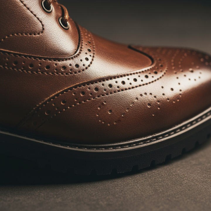 Classic men's ankle boots featuring rich brown full-grain leather, suitable for various occasions.