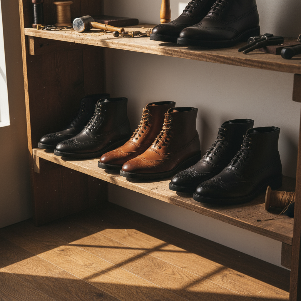 A pair of men's durable leather boots, designed for comfort and timeless style in ankle boot form.