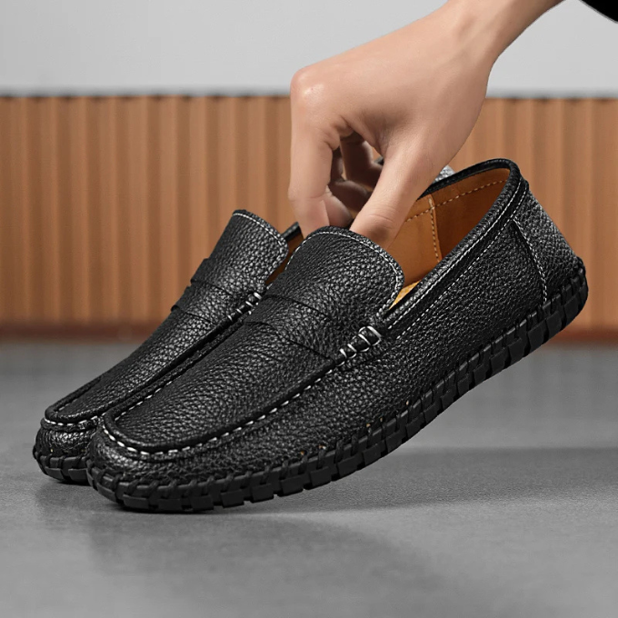 Men's fashionable full-grain leather loafers, offering comfort and timeless style