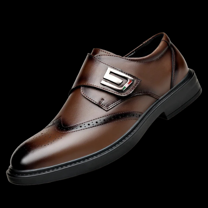 Collection of men's formal leather dress shoes in various classic shades, business appropriate