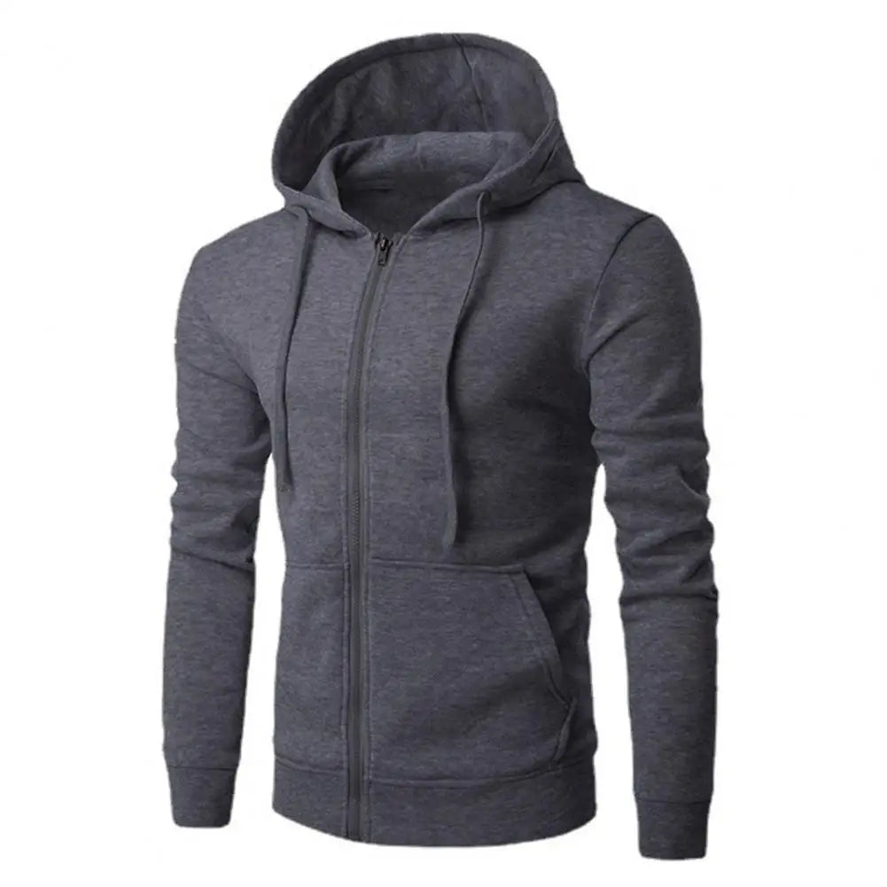 Men's Classic Full Zip Urban Hoodie in grey, perfect for casual streetwear & layering.