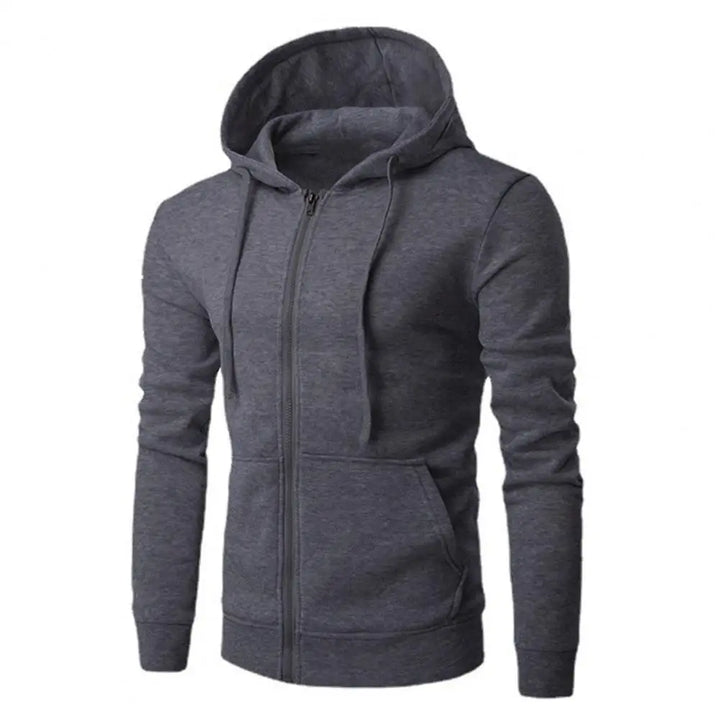 Men's Classic Full Zip Urban Hoodie in grey, perfect for casual streetwear & layering.