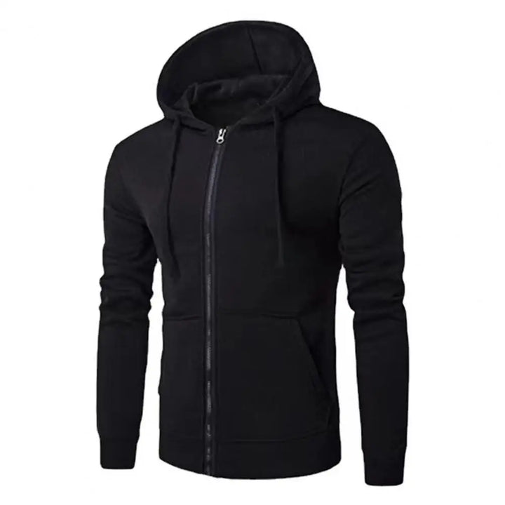 Side profile of a man wearing a blue classic full zip hoodie, ideal for casual wear.