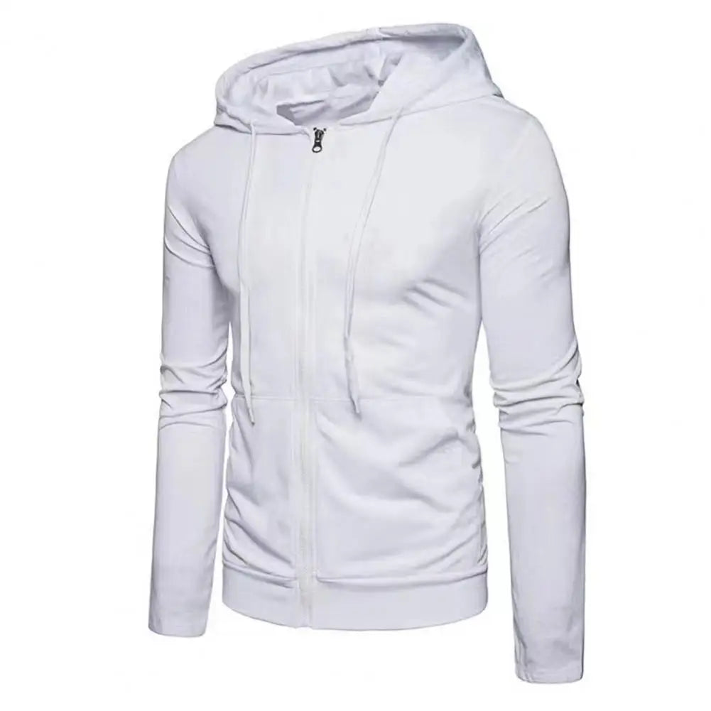 Men's classic red full zip hoodie laid flat, showcasing its versatile casual wear design.