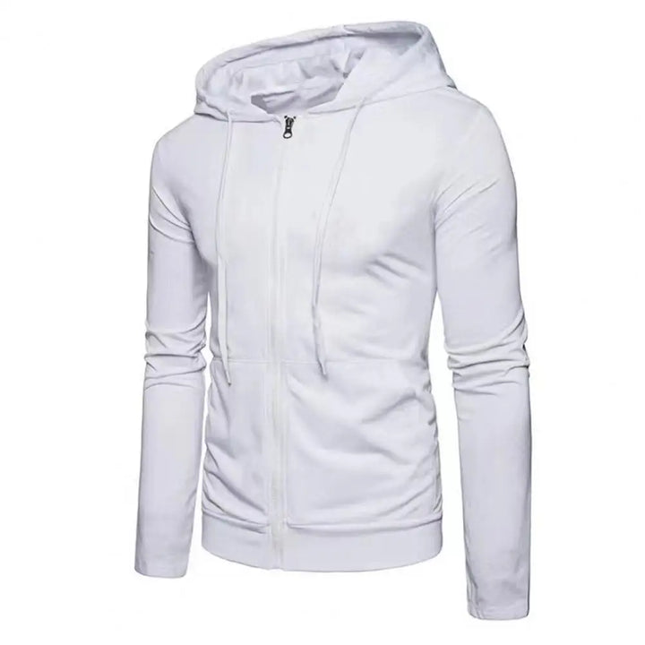 Men's classic red full zip hoodie laid flat, showcasing its versatile casual wear design.