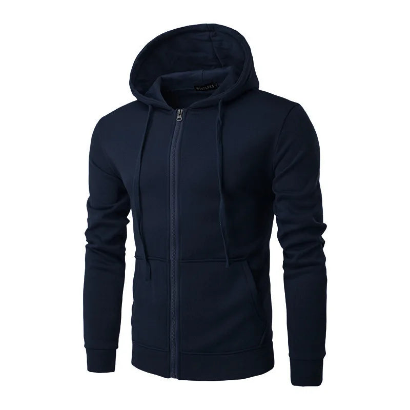 Stack of men's classic full zip hoodies in various colors, essential for urban layering.