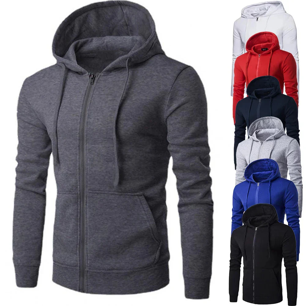 Detail of the hood and drawstring on a men's black zip-up urban hoodie, perfect for streetwear.