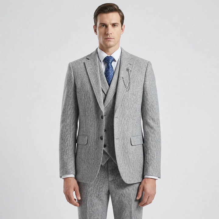 Classic men's herringbone suit jacket, single-breasted. Ideal business attire & formal wear for any occasion.