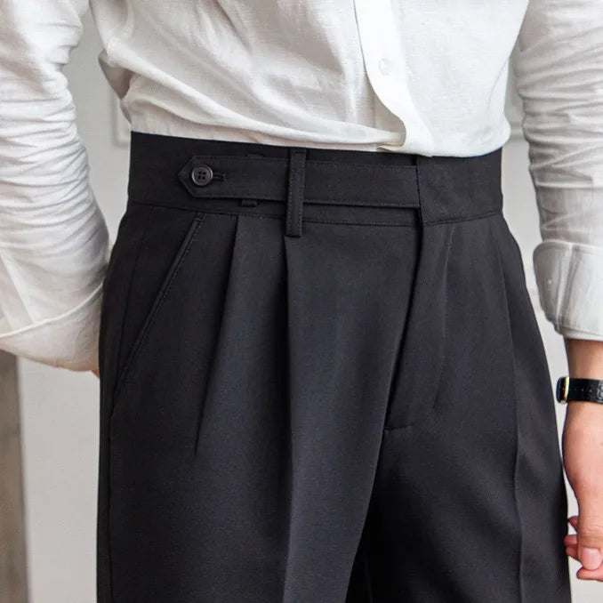 Men's classic high-rise straight leg dress pants in black, ideal for formal wear & business casual