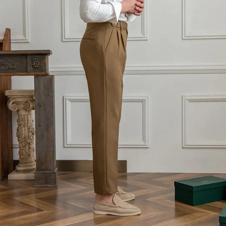 Men's business casual straight leg dress pants in a light grey color, versatile and modern