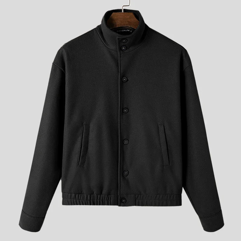 Men's classic khaki wool bomber jacket displayed on a mannequin, ideal for stylish winter outfits