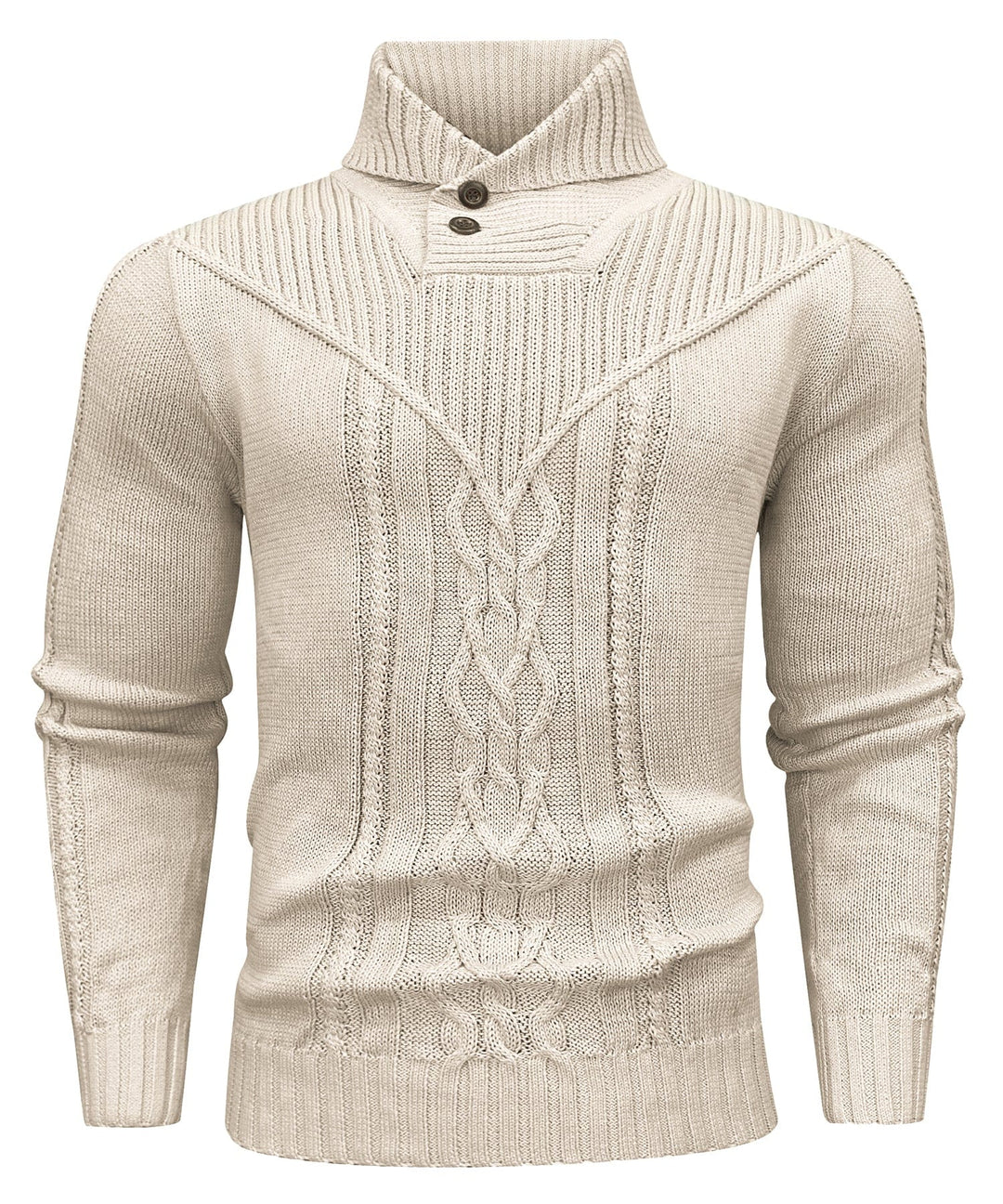 Folded classic knit pullover sweater for men, ready for retail display, long sleeve polyester