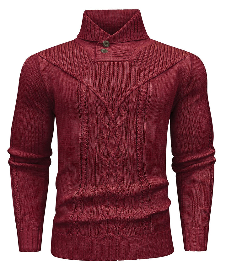 Textured image of a men's knit polyester sweater pullover, emphasizing the fabric detail