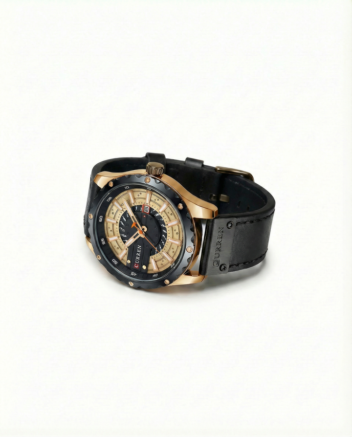 Men's classic watch with a crocodile-textured leather band, adding a touch of luxury.