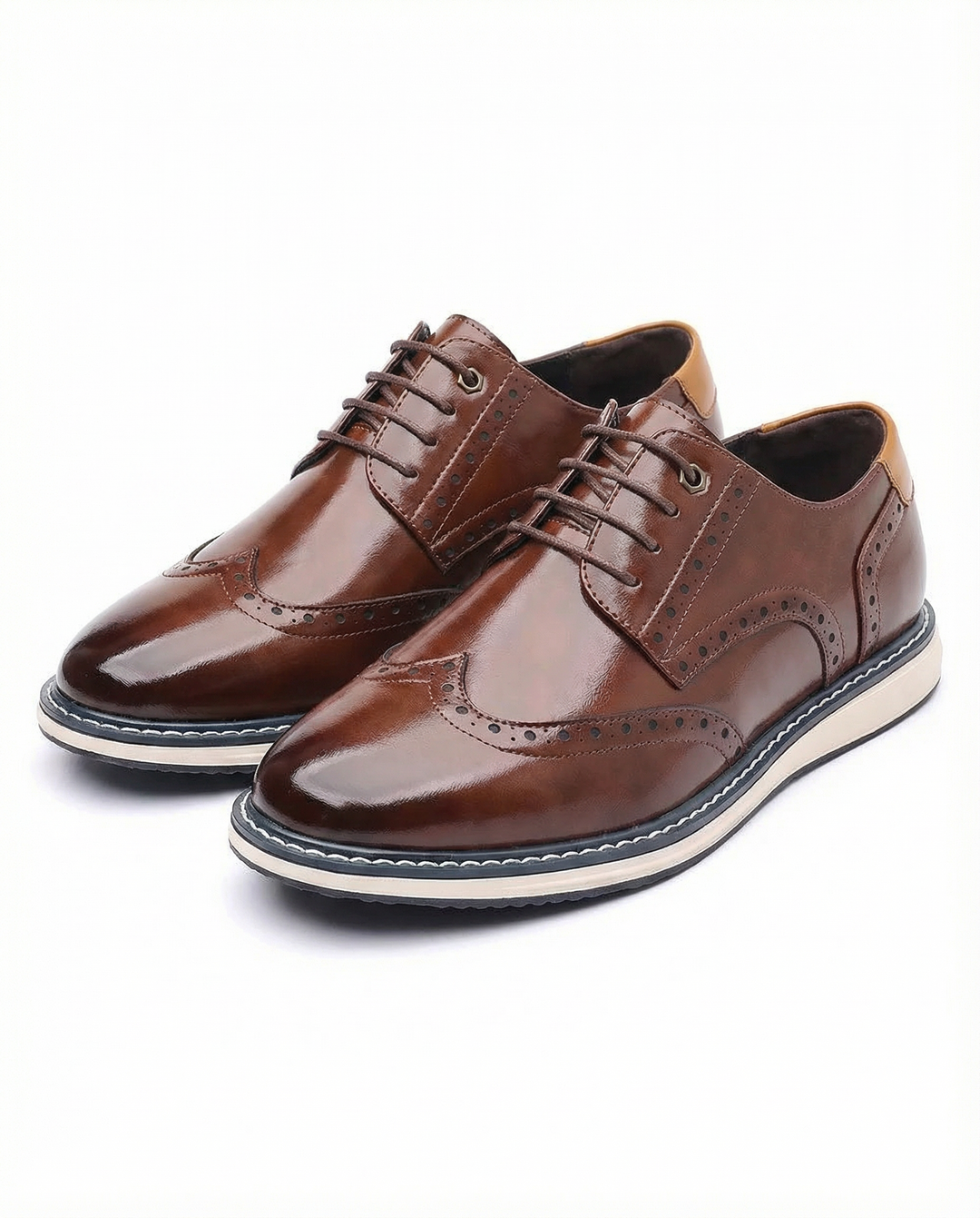 Men's classic leather brogue dress shoes; wingtip, formal, business casual style for men