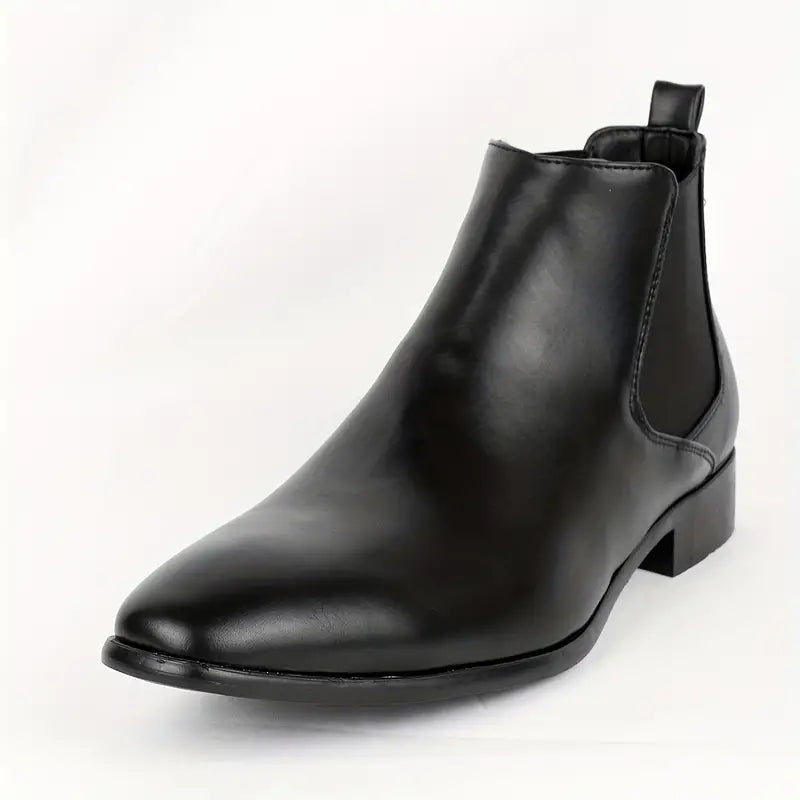 Stylish men's black leather Chelsea boots, slip-on design, perfect for formal wear