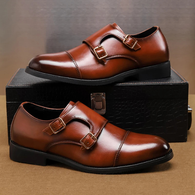 Men's professional leather shoes: double monk strap design in rich brown, perfect for a sharp, tailored look