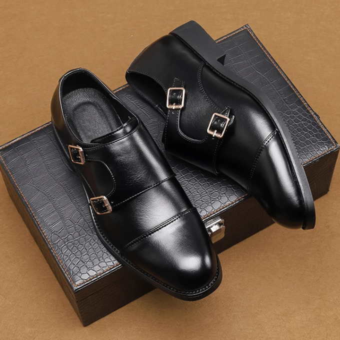 Men's formal leather shoes with double monk strap closure, a timeless and stylish choice for any gentleman