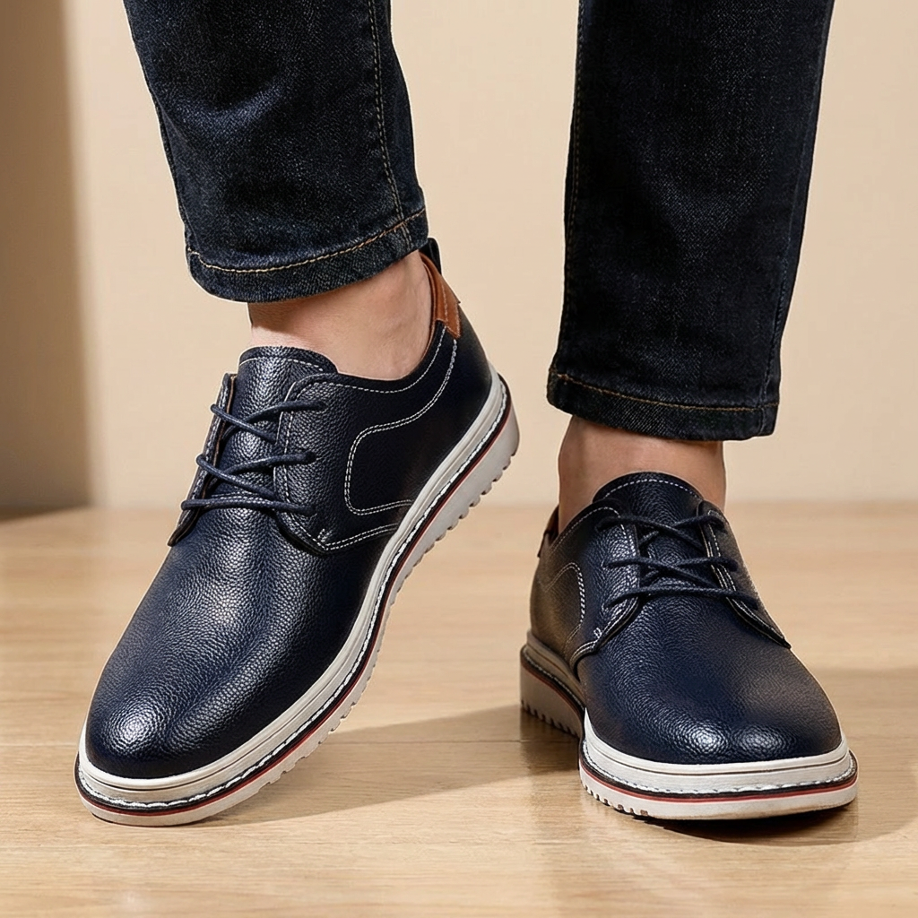 Pair of classic brown leather dress shoes for men, perfect for office or special occasions