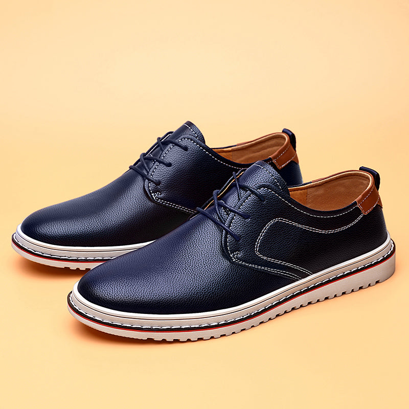 Front view of black leather dress shoes for men, featuring a sleek design and comfortable fit