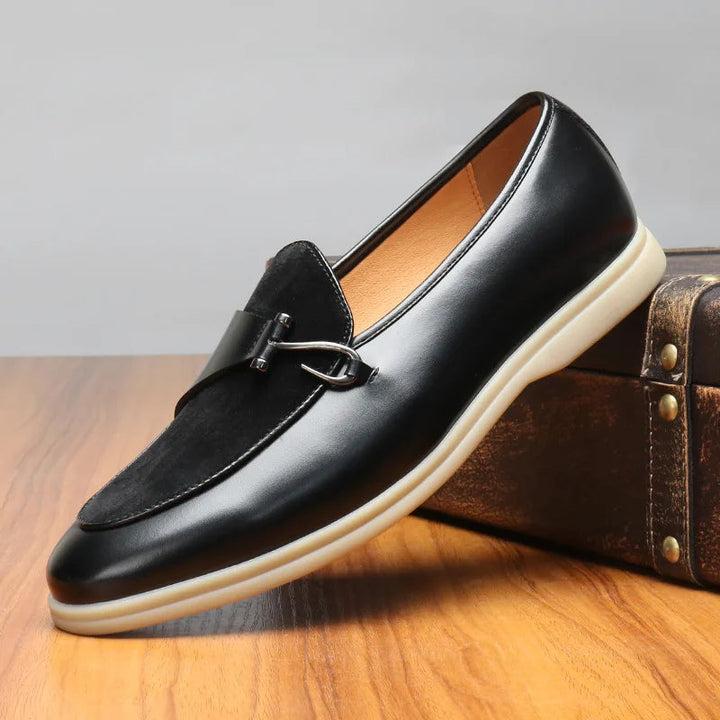 Men's classic leather loafers with gold bit detail, elegant slip-on dress shoes for formal wear
