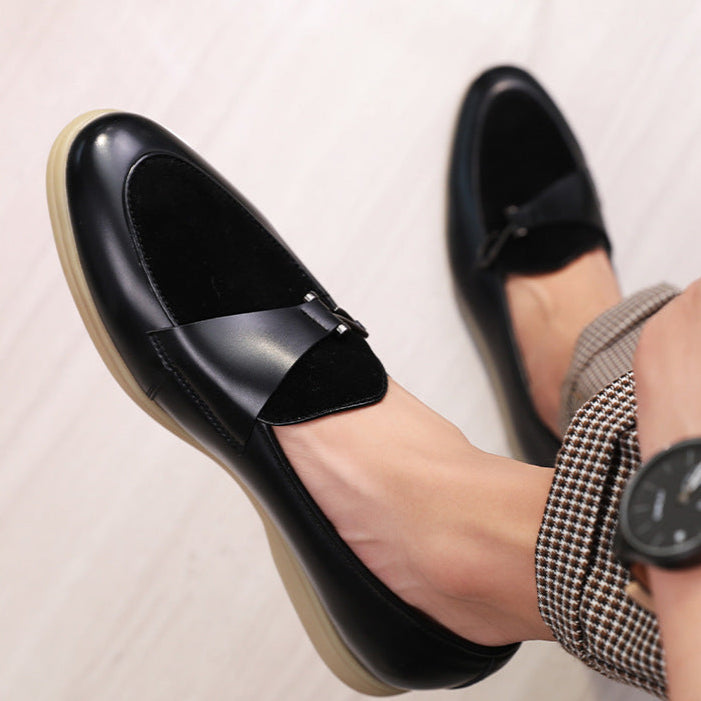 Stylish men's dress shoes: brown leather loafers with polished gold bit, offering comfort and classic style