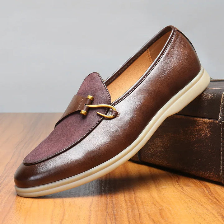 Sophisticated men's slip-on loafers in premium leather, enhanced with a luxurious gold bit embellishment
