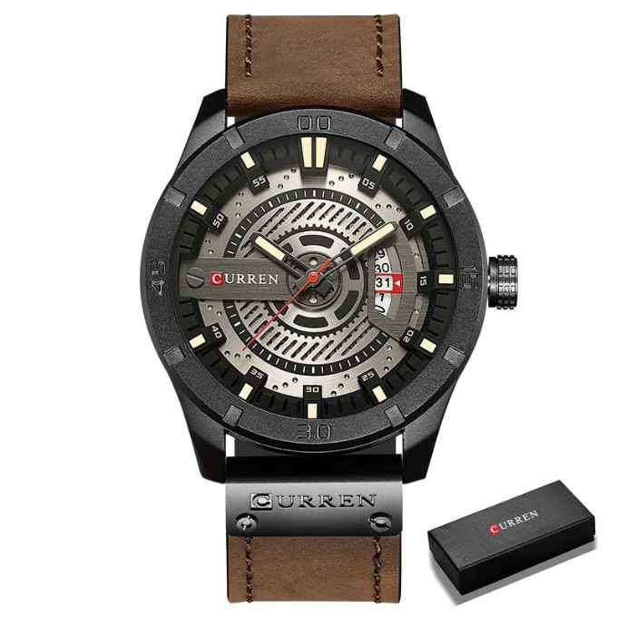 Men's versatile watch, dark brown leather, suitable for work or casual occasions