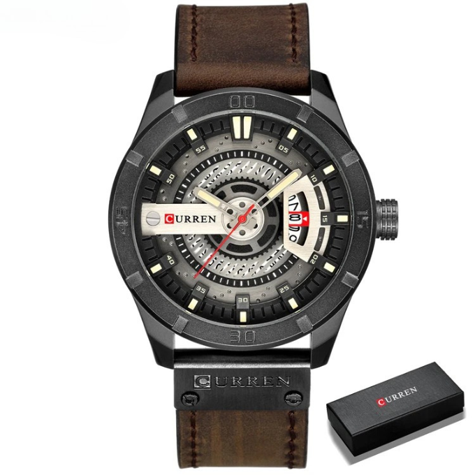 High-quality men's watch, stitched leather strap, anti-scratch glass, accurate timekeeping