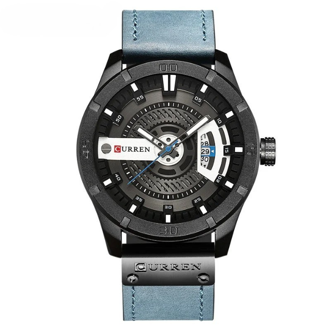 High-quality men's classic watch, quartz movement, and comfortable genuine leather strap.