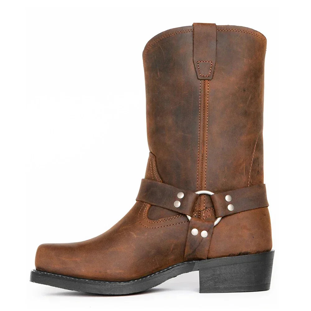 Men's classic leather western cowboy boots, durable footwear for rugged style and comfort